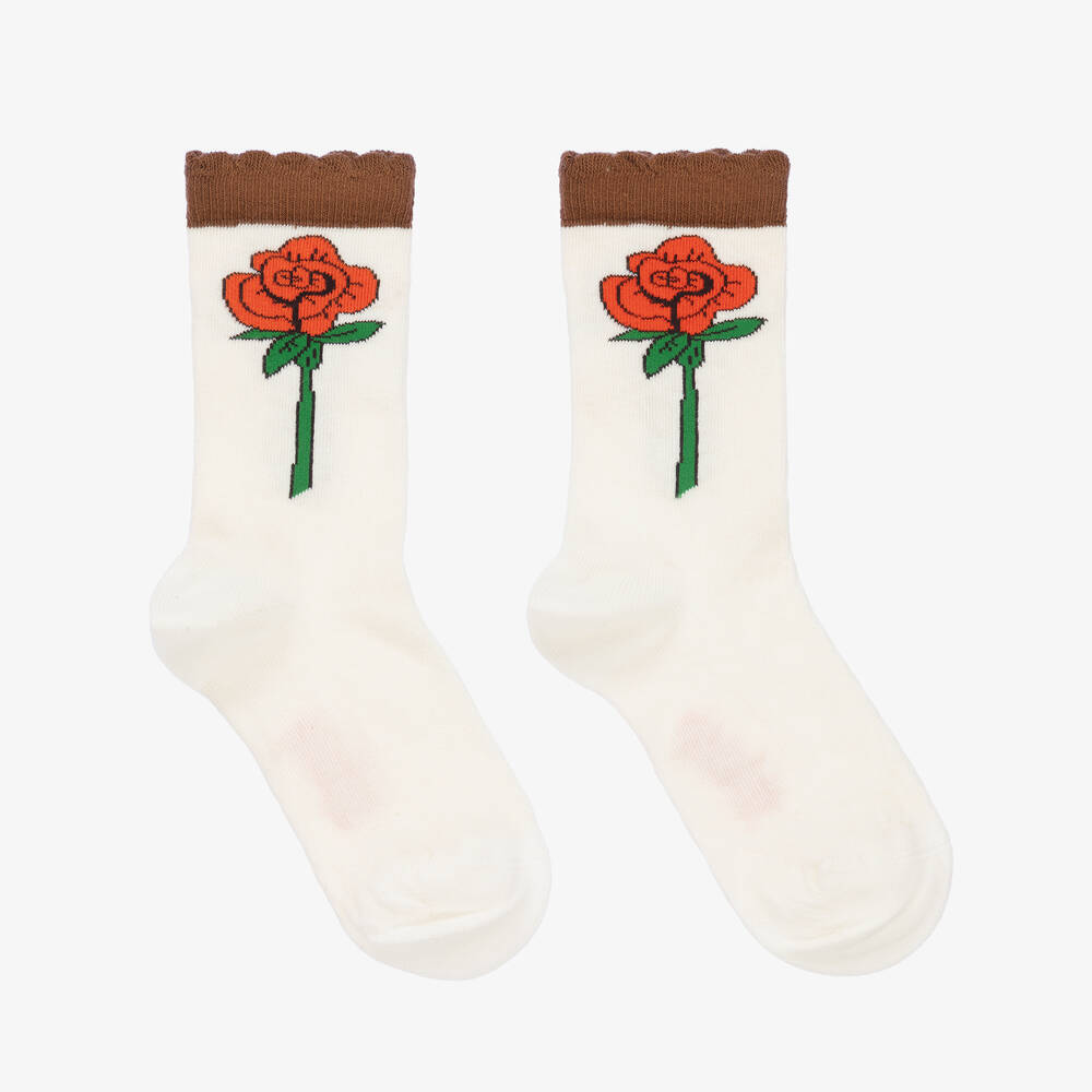 Mini Rodini-Кремовые хлопковые носки с розами для девочек | Childrensalon Outlet