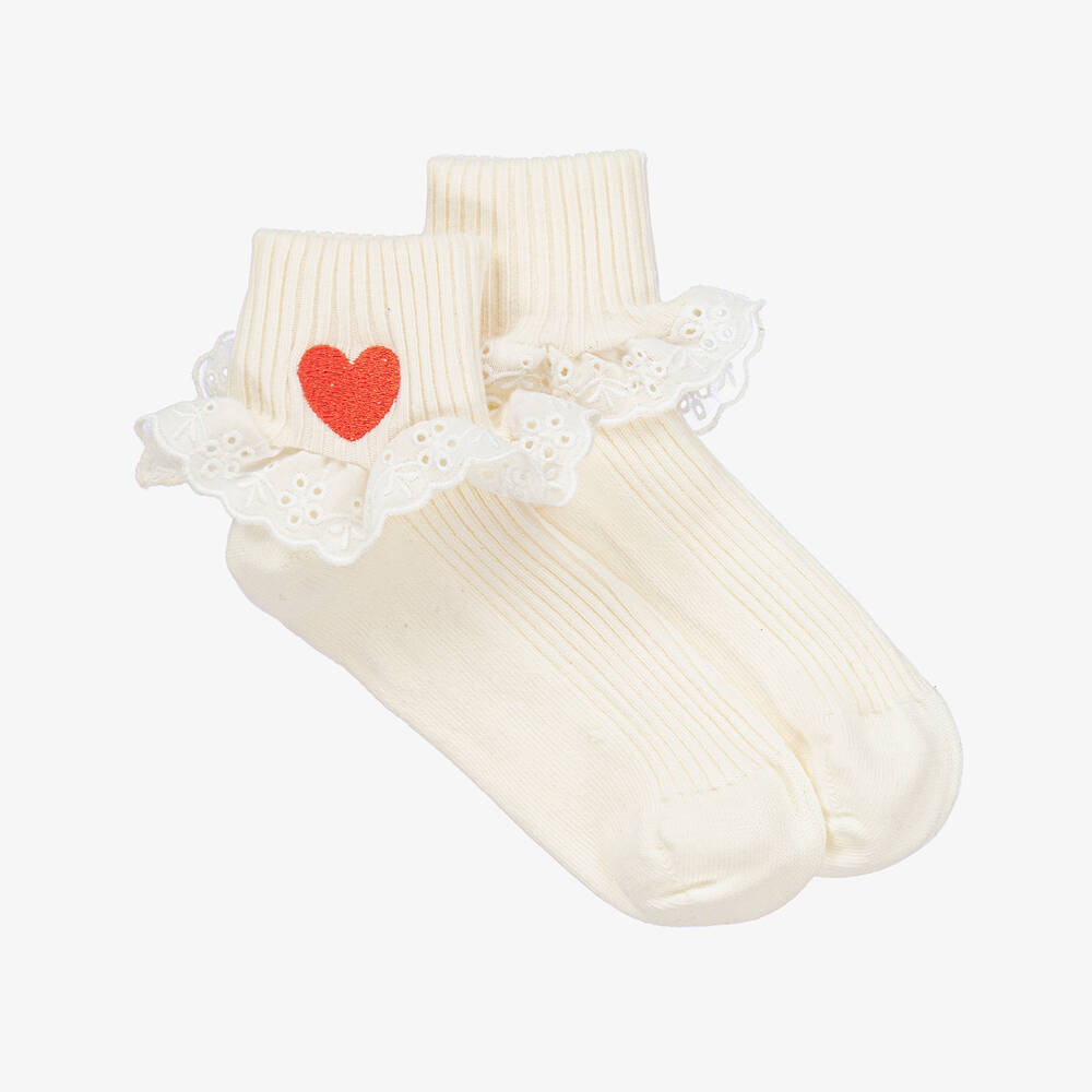 Mini Rodini-Girls Ivory Cotton Ruffle Socks | Childrensalon Outlet