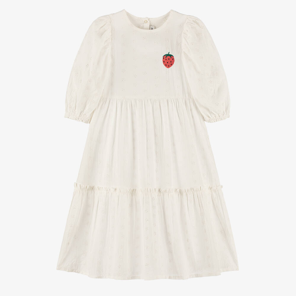 Mini Rodini-Girls Ivory Dress with Strawberry Motif | Childrensalon Outlet