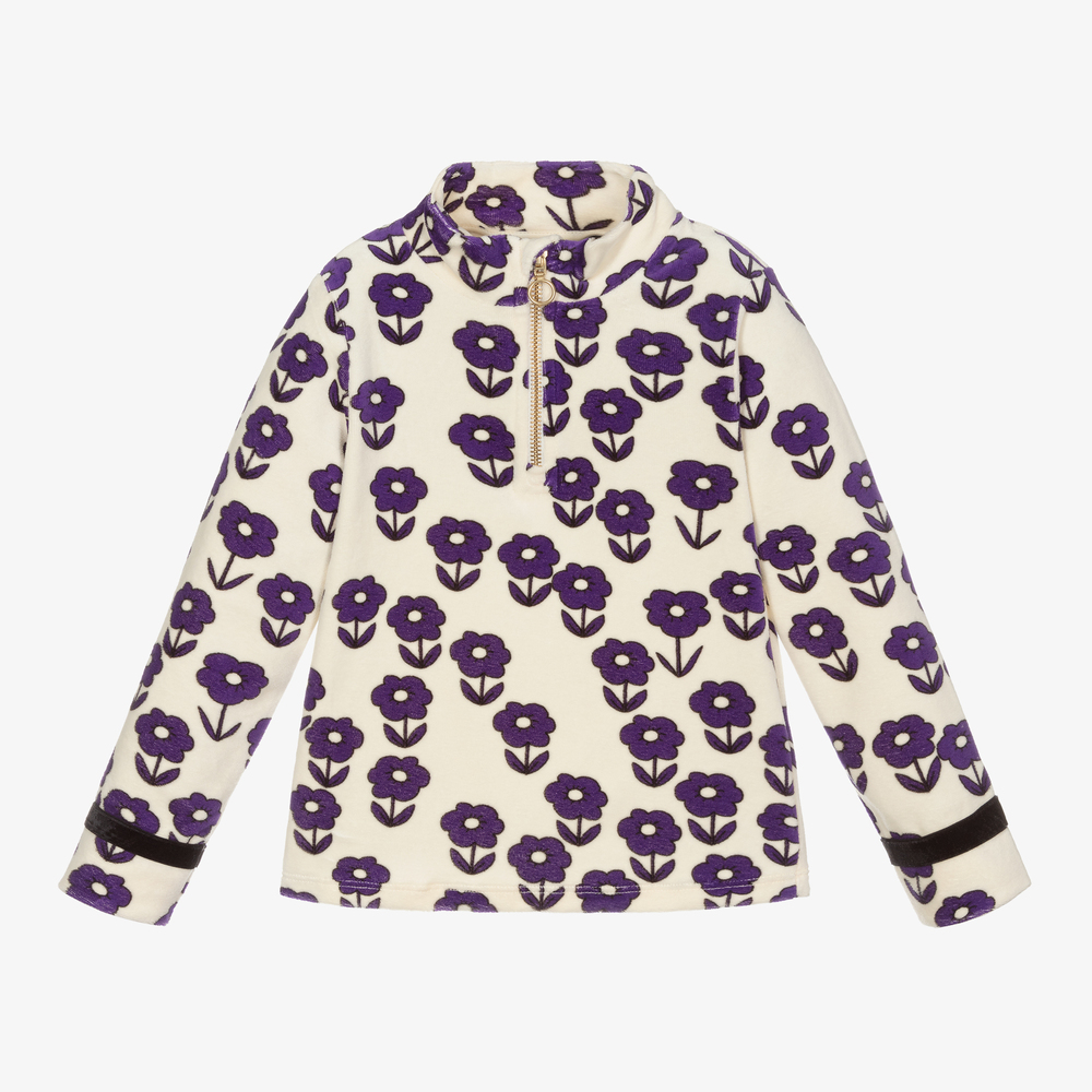 Mini Rodini-Кремовый велюровый топ с цветами для девочек | Childrensalon Outlet