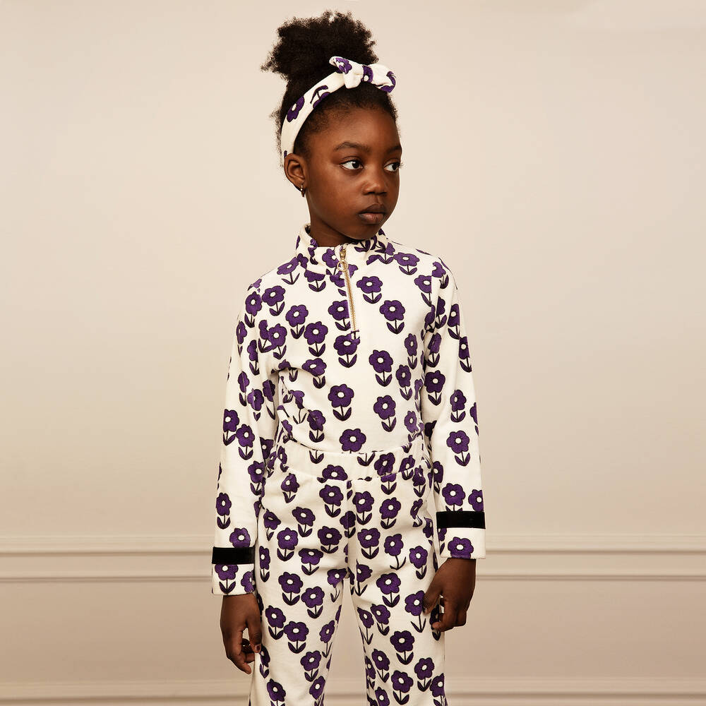 Mini Rodini-Girls Ivory Floral Velour Top | Childrensalon Outlet