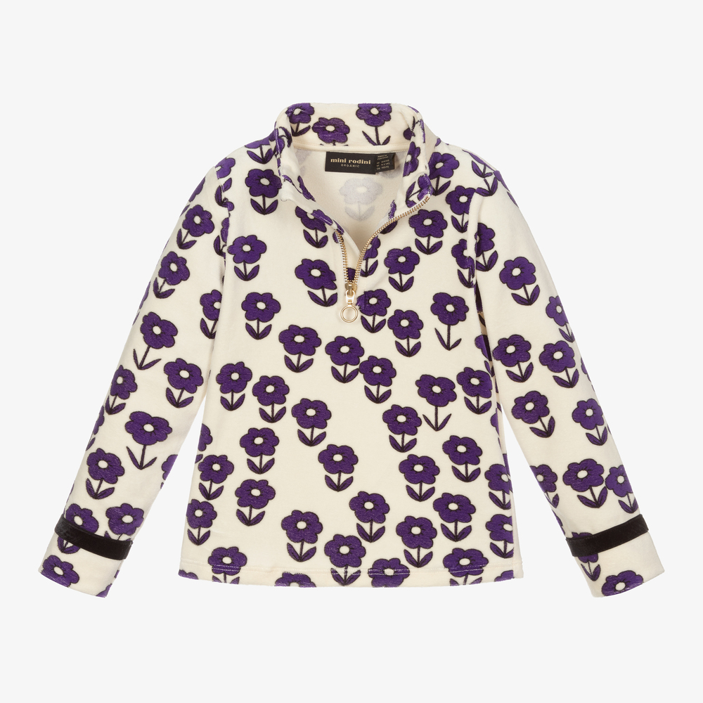 Mini Rodini-Girls Ivory Floral Velour Top | Childrensalon Outlet