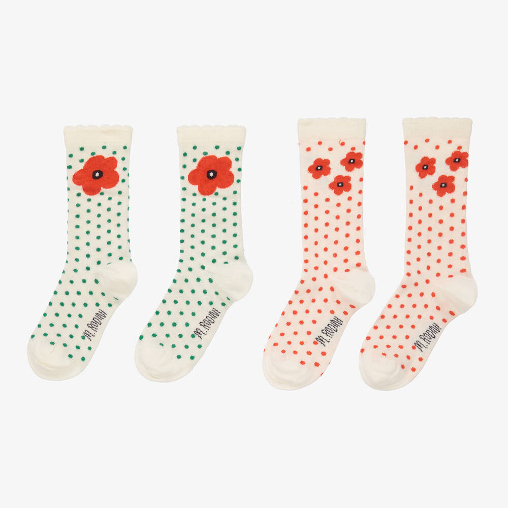 Mini Rodini-Кремовые носки с цветами (2пары) | Childrensalon Outlet