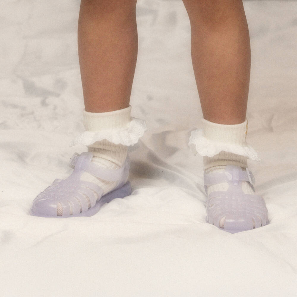 Mini Rodini-Girls Ivory Galaxy-Themed Frilly Socks | Childrensalon Outlet