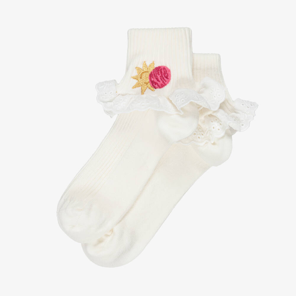 Mini Rodini-Girls Ivory Galaxy-Themed Frilly Socks | Childrensalon Outlet