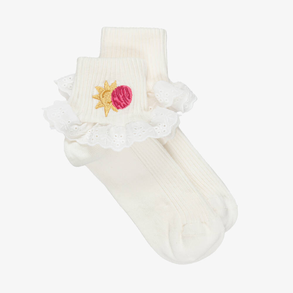 Mini Rodini-Girls Ivory Galaxy-Themed Frilly Socks | Childrensalon Outlet