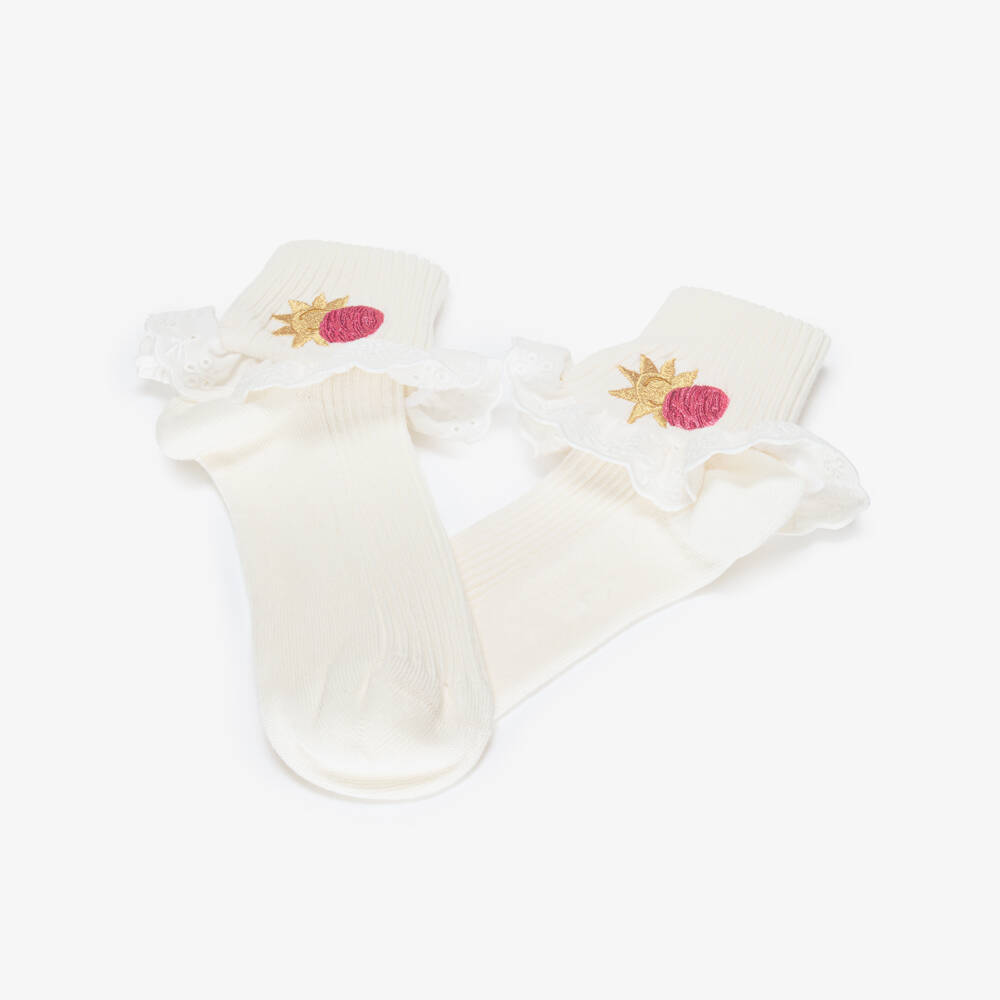 Mini Rodini-Girls Ivory Galaxy-Themed Frilly Socks | Childrensalon Outlet