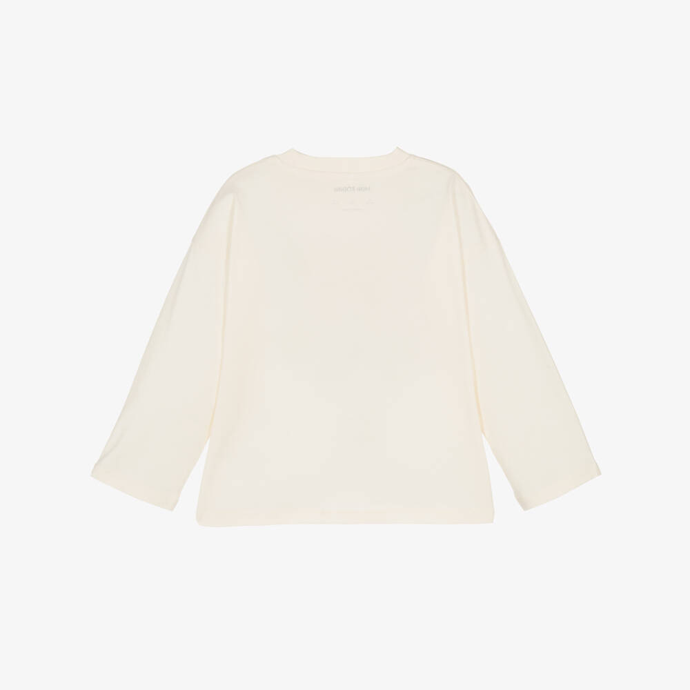 Mini Rodini-Girls Ivory Love-Embellished Cotton Top | Childrensalon Outlet