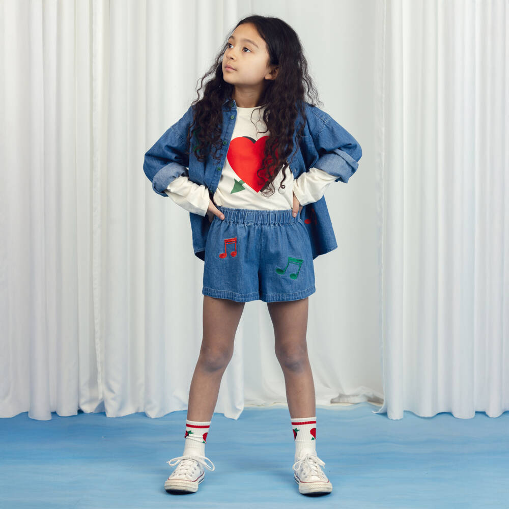 Mini Rodini-Girls Ivory Love-Embellished Cotton Top | Childrensalon Outlet