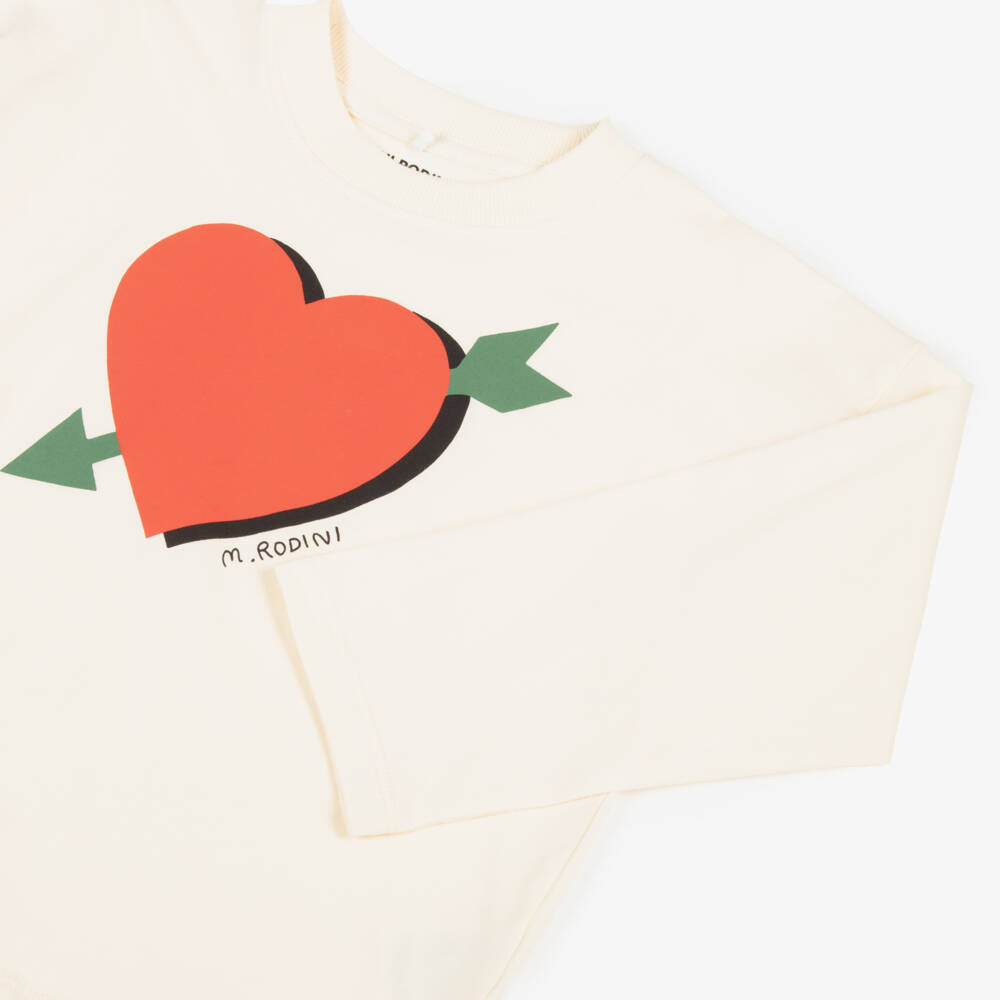 Mini Rodini-Girls Ivory Love-Embellished Cotton Top | Childrensalon Outlet