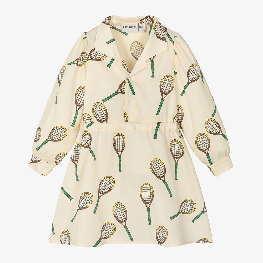 Mini Rodini-Girls Ivory Lyocell Tennis Print Dress | Childrensalon Outlet