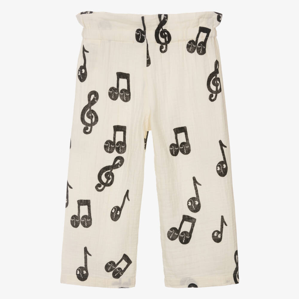 Mini Rodini-Girls Ivory Melodic Cotton Pants | Childrensalon Outlet