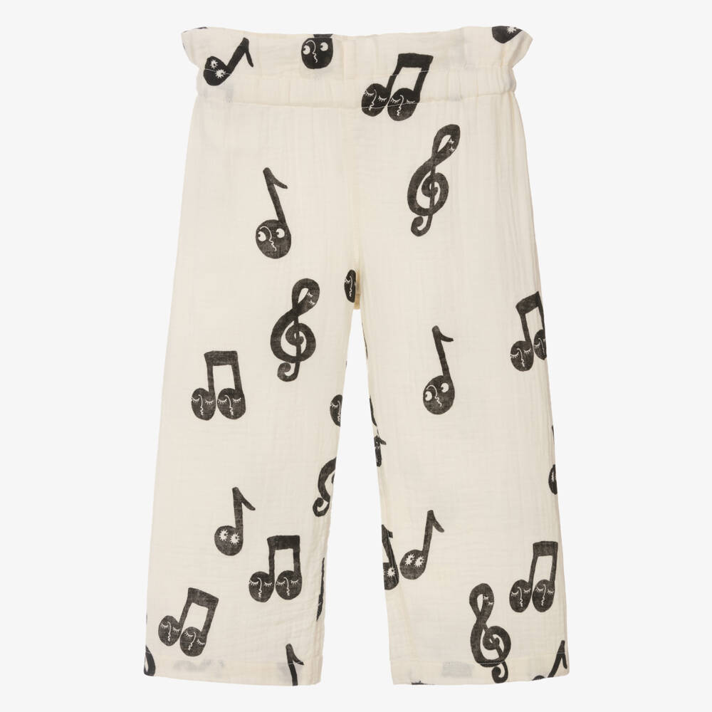 Mini Rodini-Кремовые хлопковые брюки для девочек Мелодик | Childrensalon Outlet
