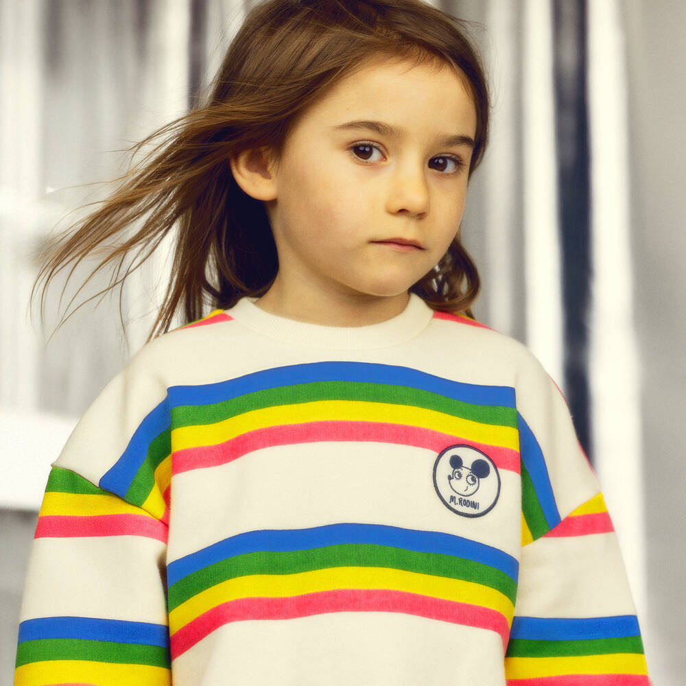 Mini Rodini-Girls Ivory & Multi Stripe Organic Cotton Sweatshirt | Childrensalon Outlet