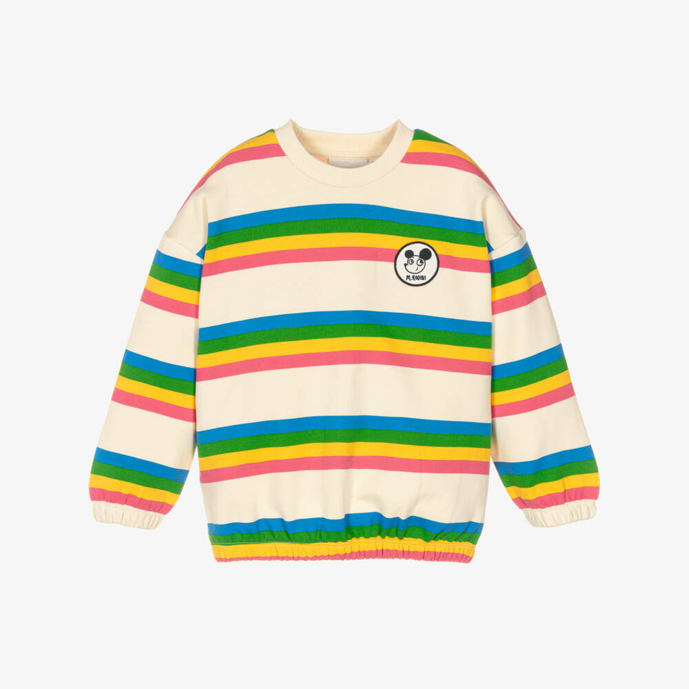 Mini Rodini-Girls Ivory & Multi Stripe Organic Cotton Sweatshirt | Childrensalon Outlet