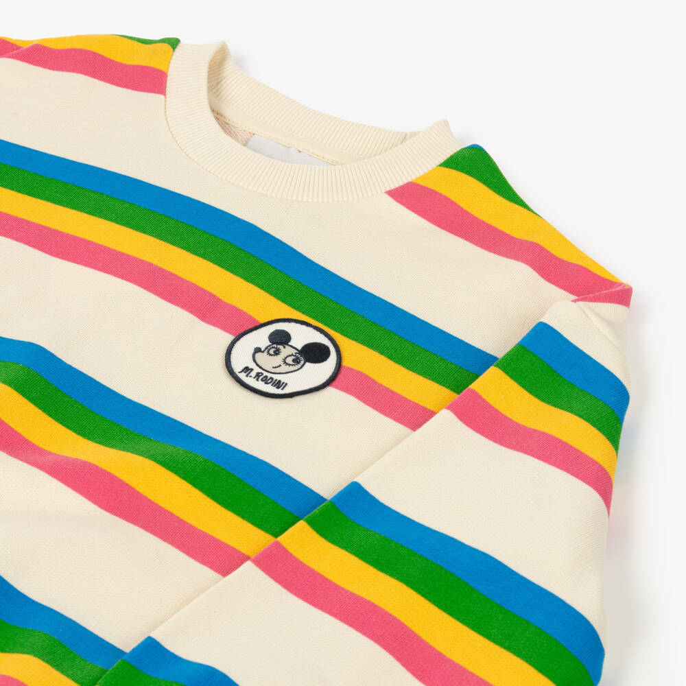 Mini Rodini-Girls Ivory & Multi Stripe Organic Cotton Sweatshirt | Childrensalon Outlet