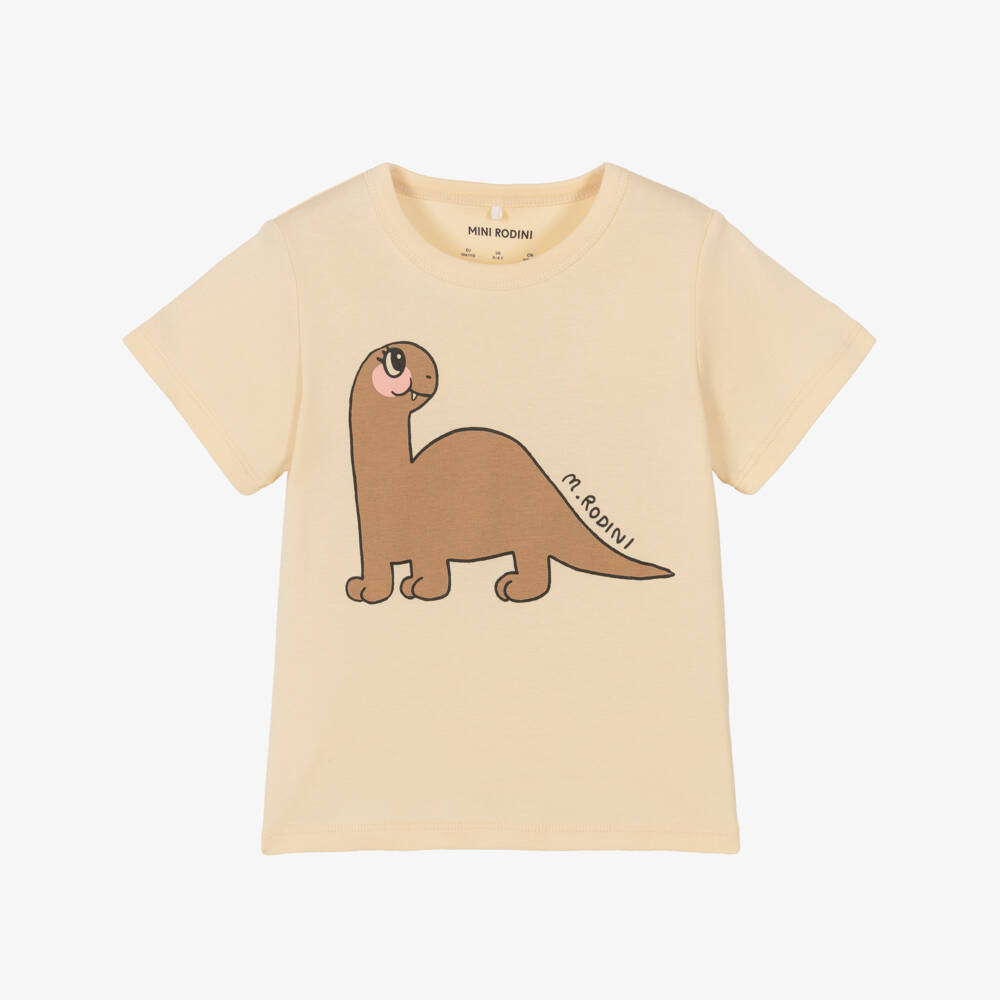 Mini Rodini-Girls Ivory Organic Cotton Dinosaur T-Shirt | Childrensalon Outlet