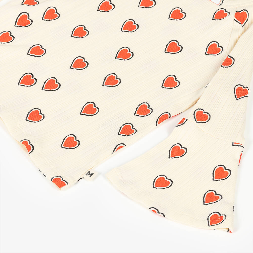 Mini Rodini-Girls Ivory Organic Cotton Jersey Heart Print Top | Childrensalon Outlet