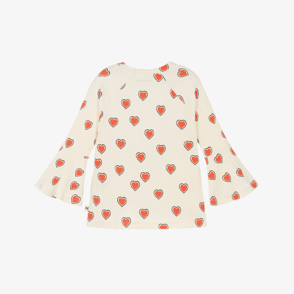 Mini Rodini-Girls Ivory Organic Cotton Jersey Heart Print Top | Childrensalon Outlet