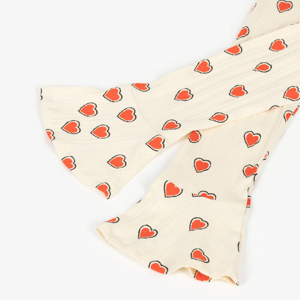 Mini Rodini-Girls Ivory Organic Cotton Jersey Heart Print Trousers | Childrensalon Outlet