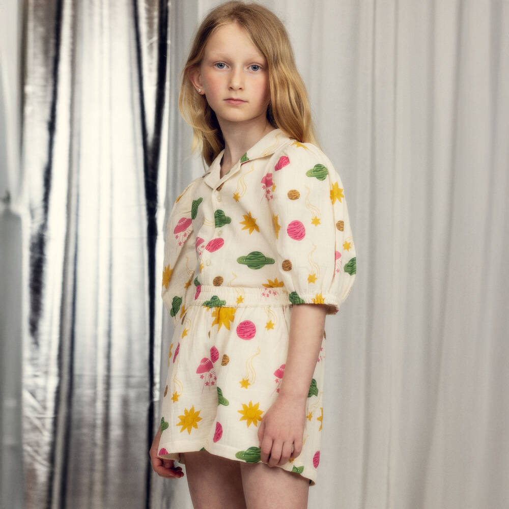 Mini Rodini-Кремовые шорты с принтом планет | Childrensalon Outlet