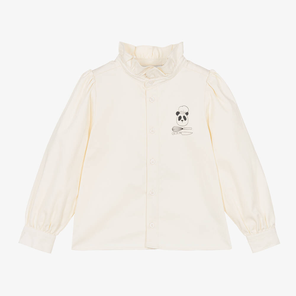 Mini Rodini - Girls Ivory Organic Cotton Panda Blouse | Childrensalon