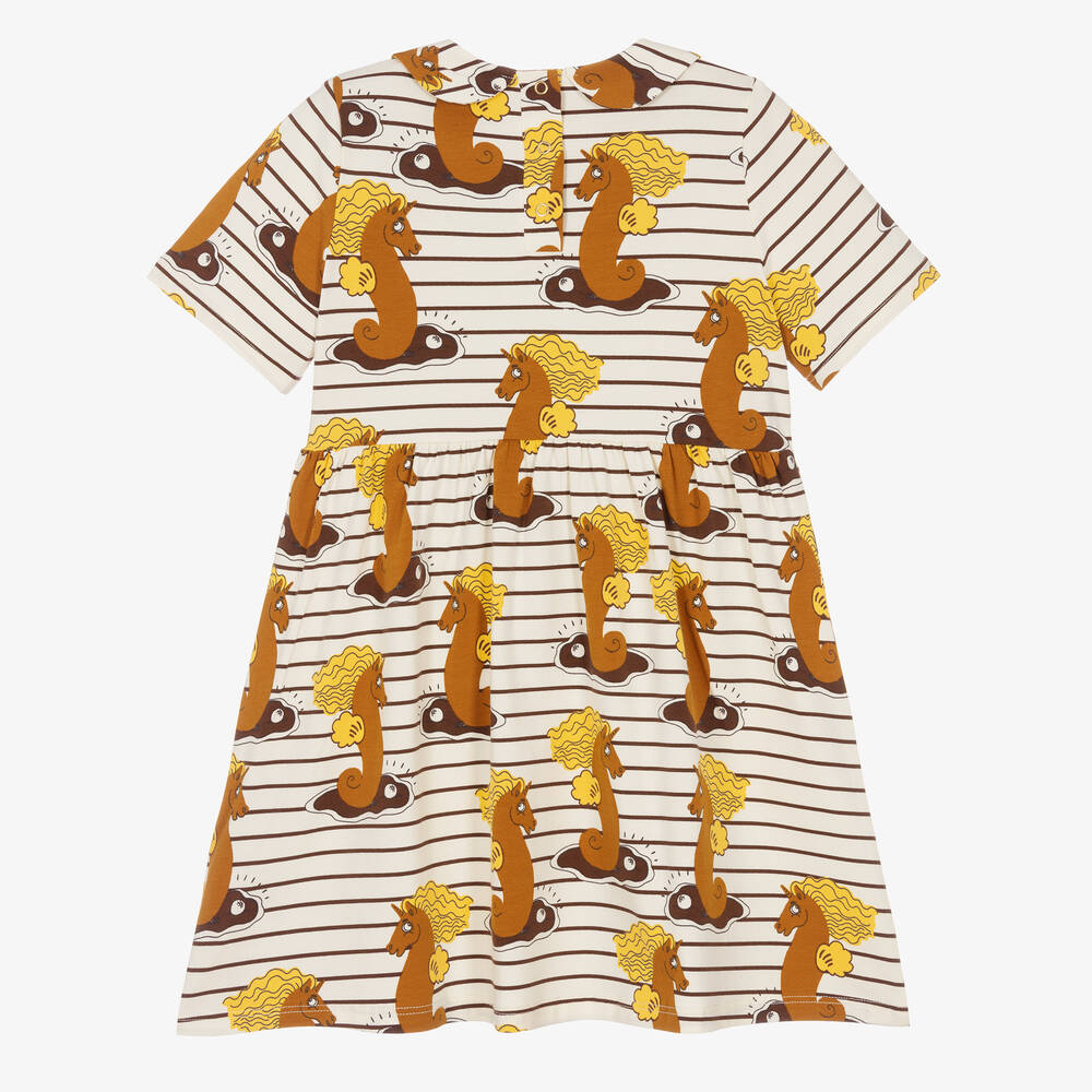 Mini Rodini-Кремовое платье из органического хлопка с морскими коньками | Childrensalon Outlet