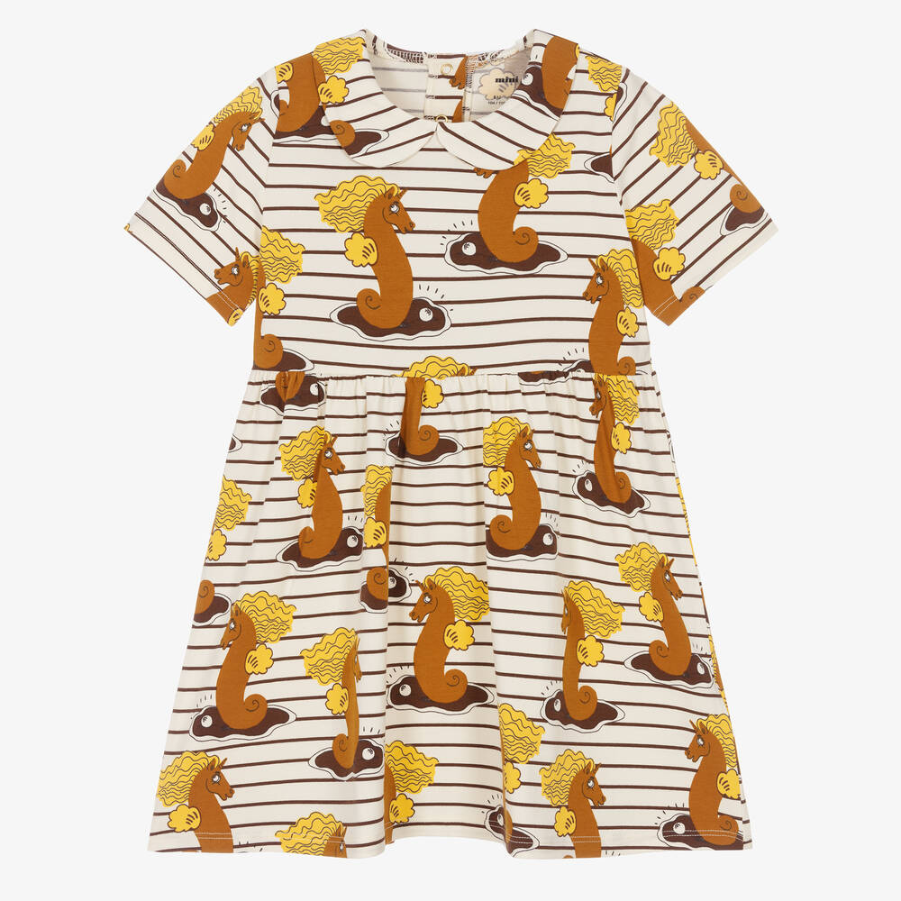 Mini Rodini - Girls Ivory Organic Cotton Seahorse Dress | Childrensalon