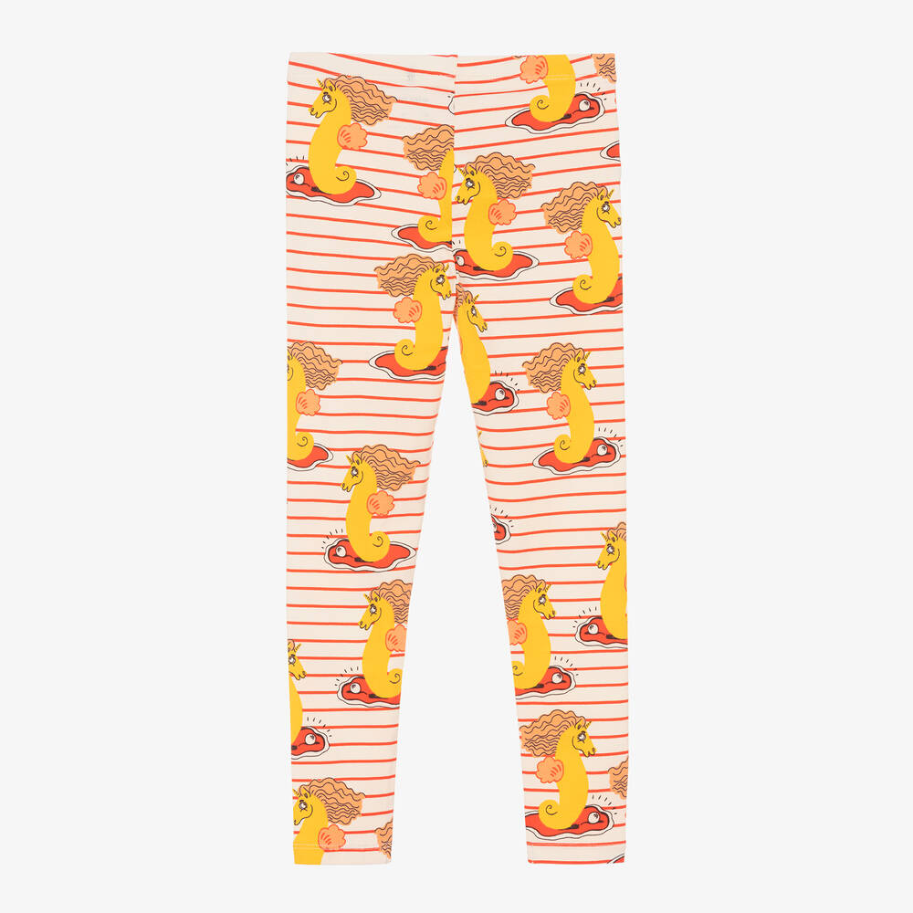 Mini Rodini-Кремовые легинсы из органического хлопка с морскими коньками | Childrensalon Outlet