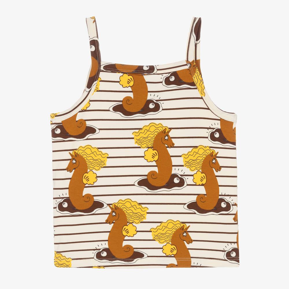 Mini Rodini-Кремовая футболка из органического хлопка с морскими коньками | Childrensalon Outlet