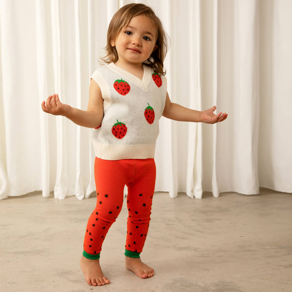 Mini Rodini-Кремовая безрукавка из органического хлопка с клубникой | Childrensalon Outlet