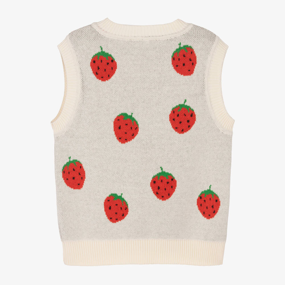 Mini Rodini-Кремовая безрукавка из органического хлопка с клубникой | Childrensalon Outlet