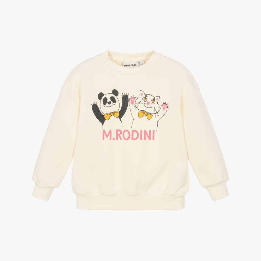 Mini Rodini-Girls Ivory Panda & Cat Cotton Sweatshirt  | Childrensalon Outlet