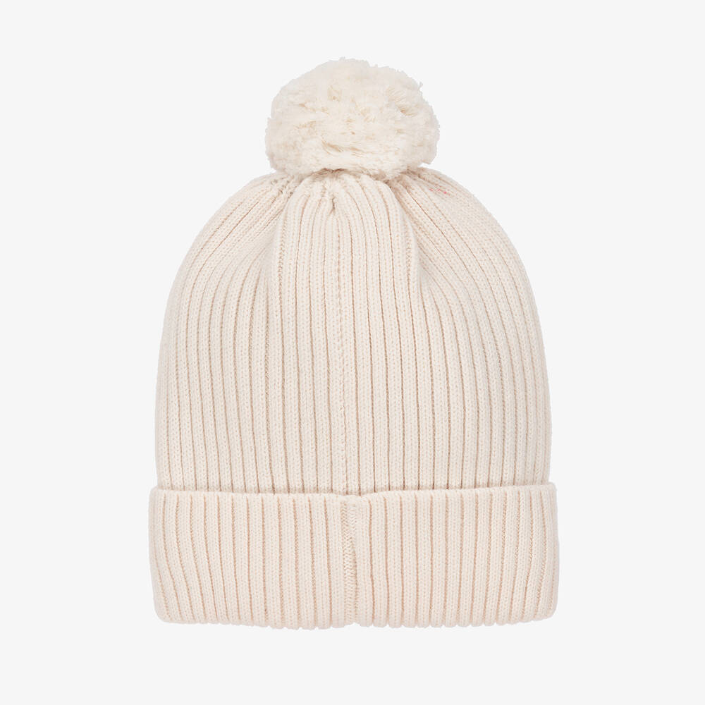 Mini Rodini-Girls Ivory & Pink Knitted Heart Hat | Childrensalon Outlet