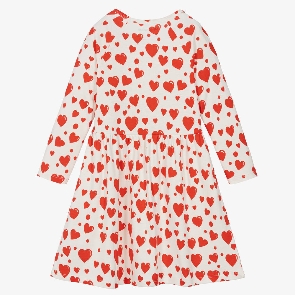 Mini Rodini-Кремовое хлопковое платье с красными сердечками | Childrensalon Outlet