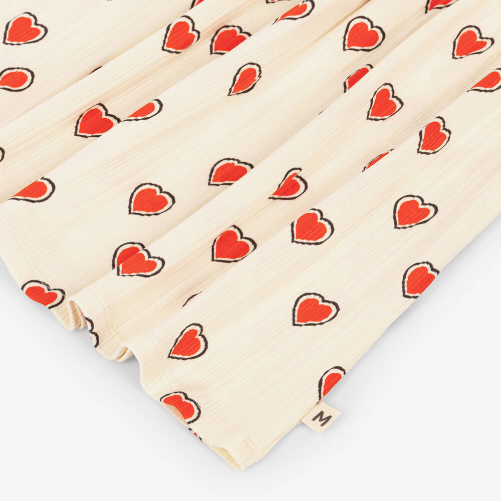 Mini Rodini-Girls Ivory & Red Heart Print Organic Cotton Jersey Dress | Childrensalon Outlet
