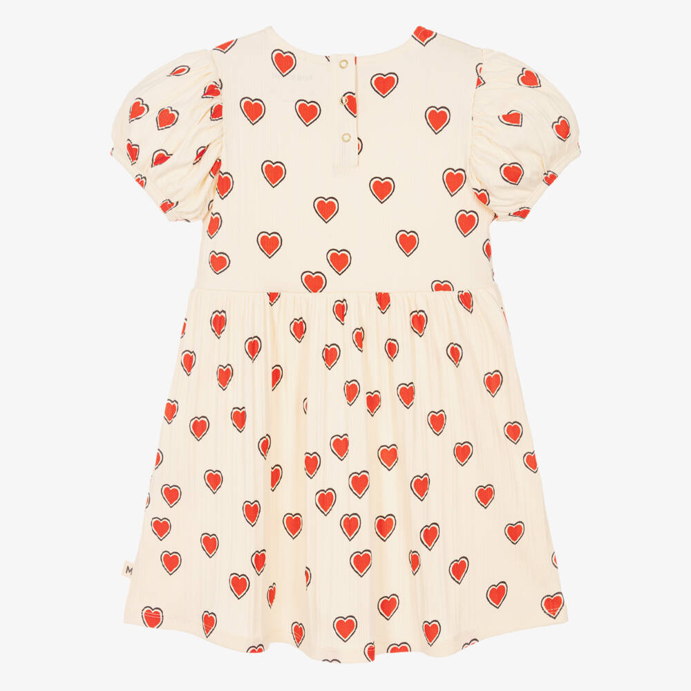 Mini Rodini-Girls Ivory & Red Heart Print Organic Cotton Jersey Dress | Childrensalon Outlet