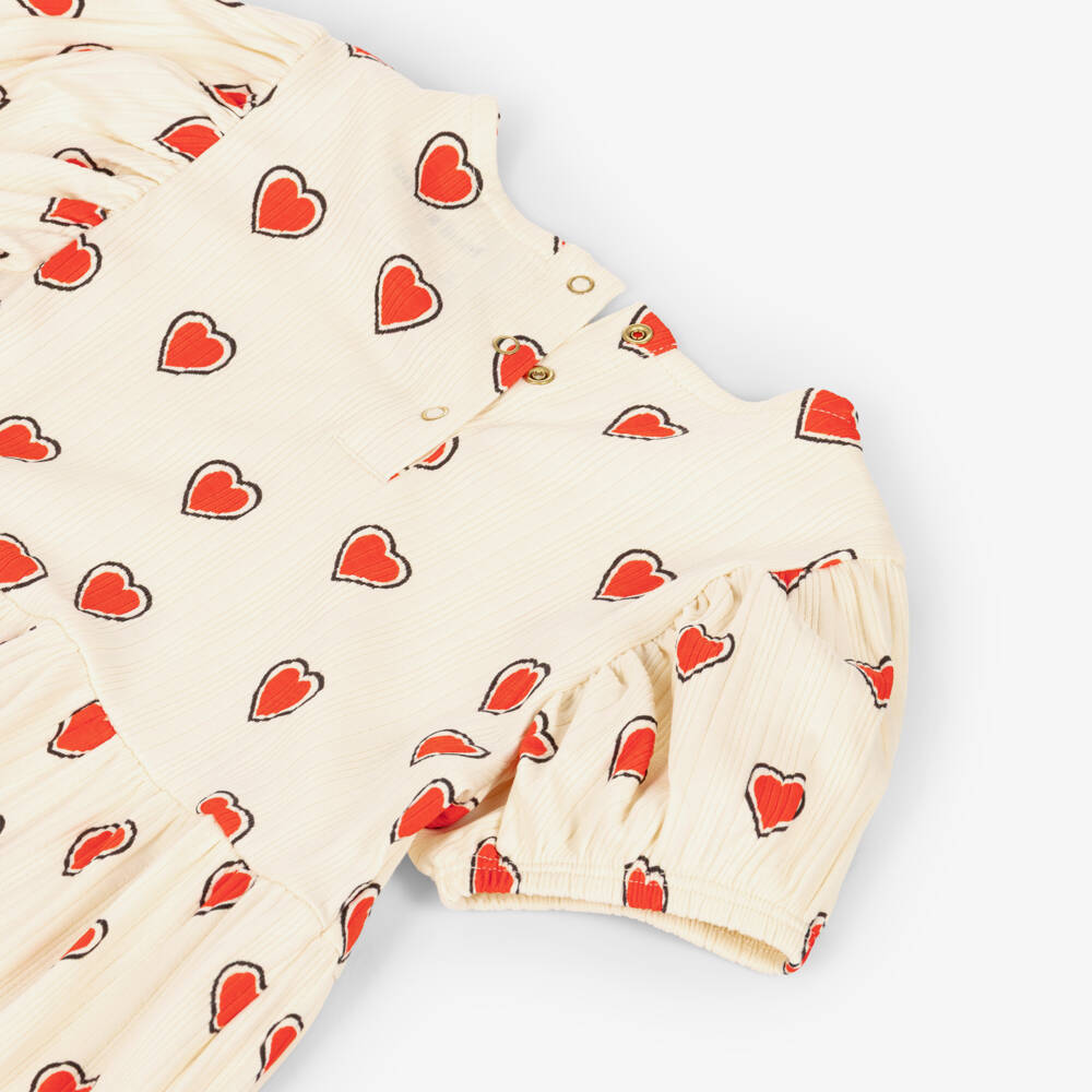 Mini Rodini-Girls Ivory & Red Heart Print Organic Cotton Jersey Dress | Childrensalon Outlet