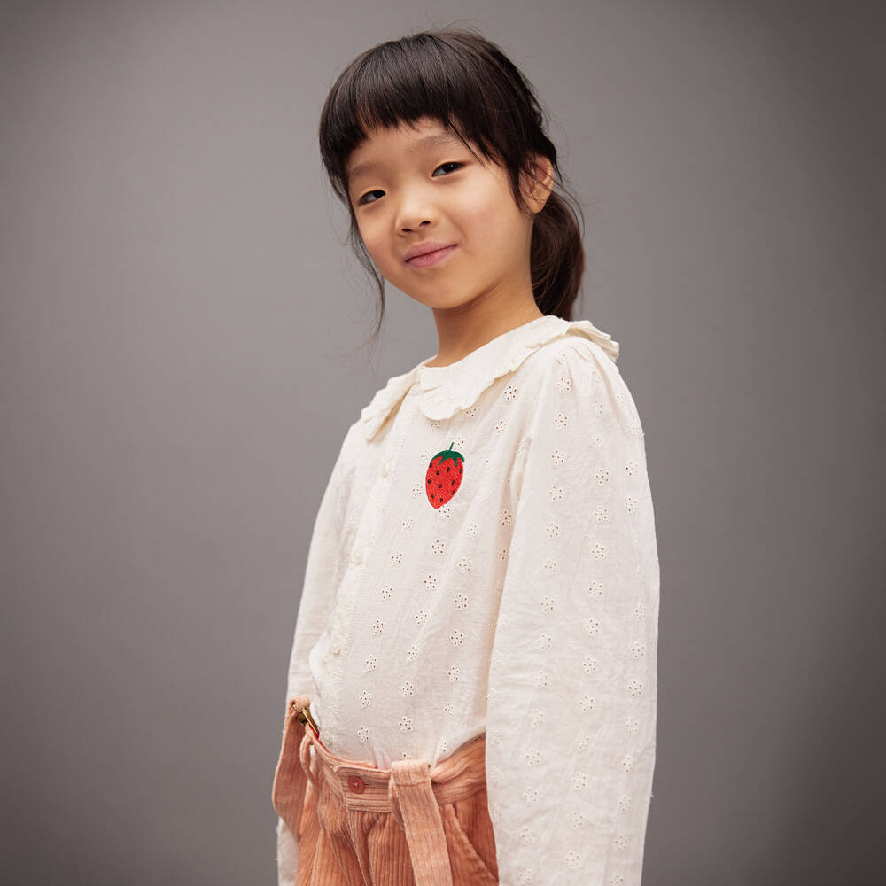 Mini Rodini-Girls Ivory Strawberry Motif Top | Childrensalon Outlet