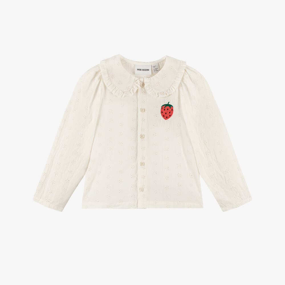 Mini Rodini-Girls Ivory Strawberry Motif Top | Childrensalon Outlet