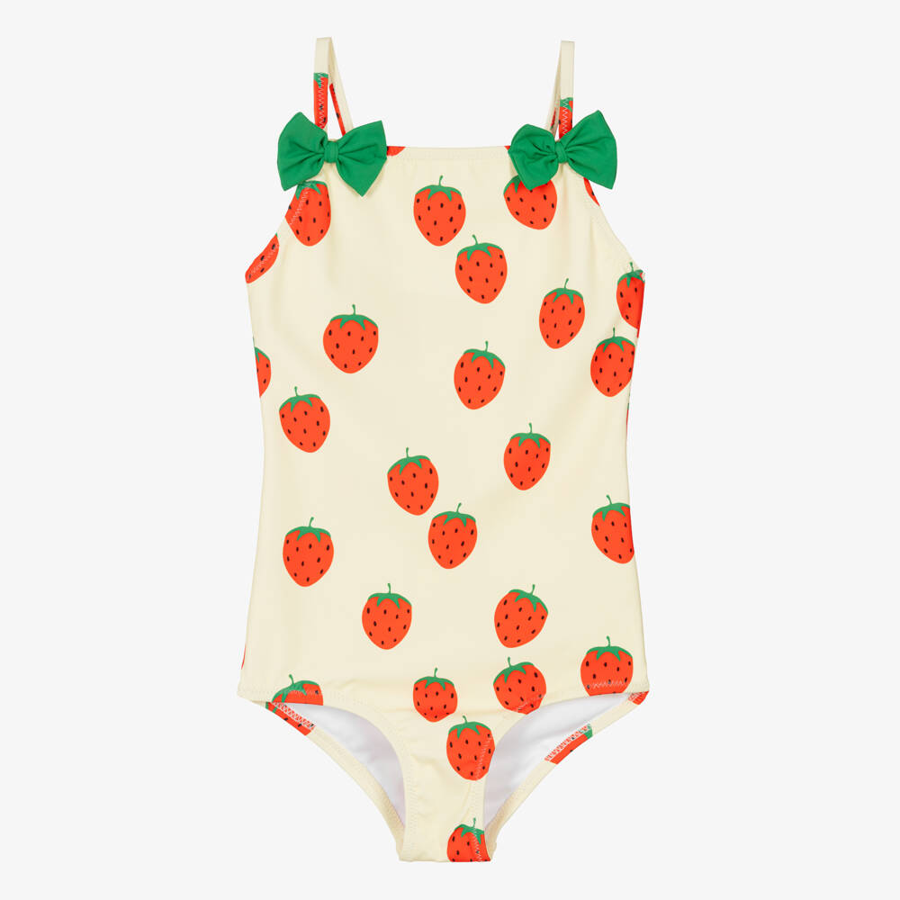 Mini Rodini-Girls Ivory Strawberry Print Swimsuit (UPF 40+) | Childrensalon Outlet