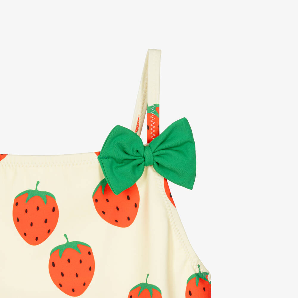 Mini Rodini-Girls Ivory Strawberry Print Swimsuit (UPF 40+) | Childrensalon Outlet