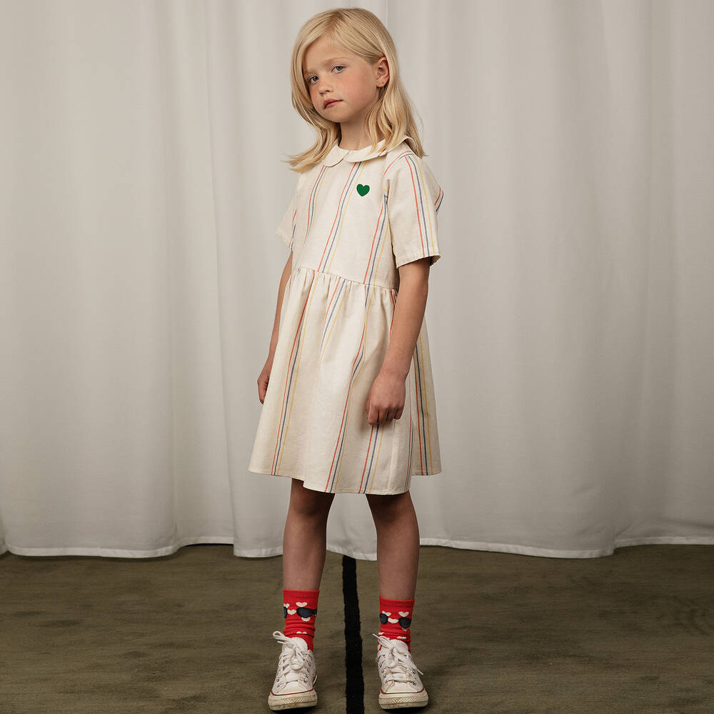 Mini Rodini-قميص قطن عضوي وكتان مقلم لون عاجي | Childrensalon Outlet