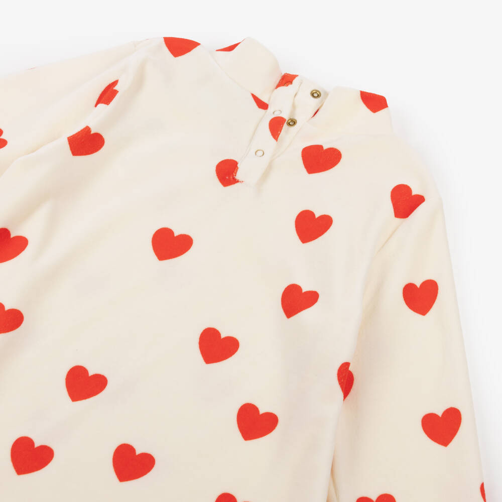 Mini Rodini-Girls Ivory Velour Dress with Red Heart Print | Childrensalon Outlet
