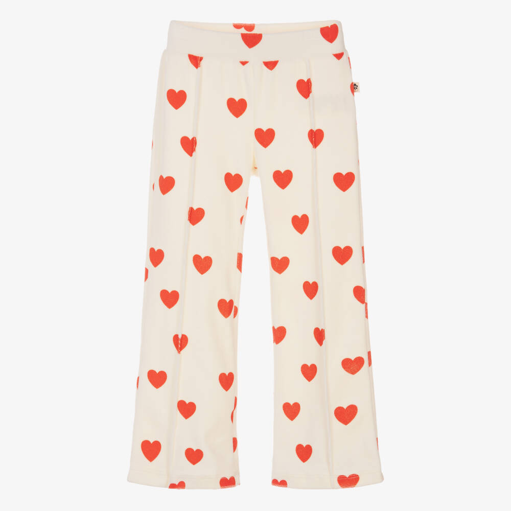 Mini Rodini-Girls Ivory Velour Trousers with Red Heart Print | Childrensalon Outlet