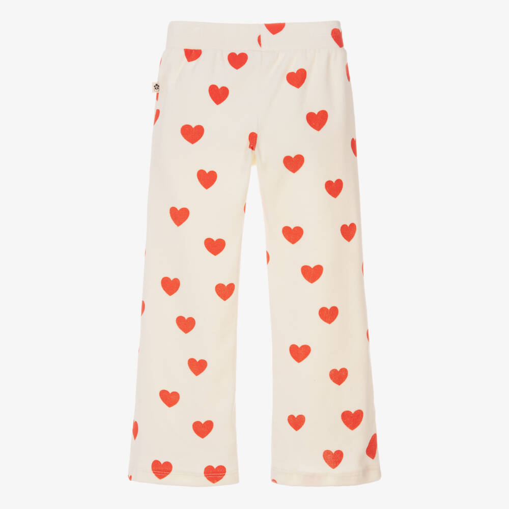 Mini Rodini-Girls Ivory Velour Trousers with Red Heart Print | Childrensalon Outlet