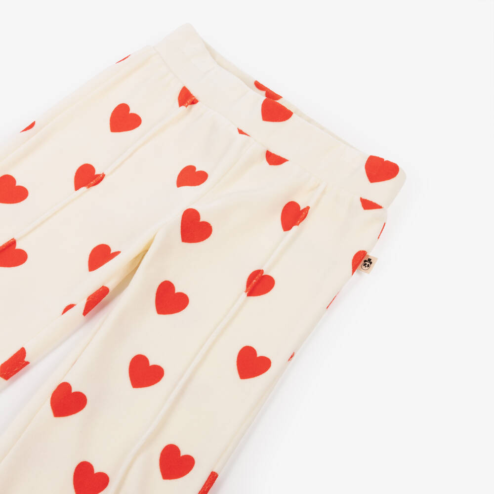 Mini Rodini-Girls Ivory Velour Trousers with Red Heart Print | Childrensalon Outlet