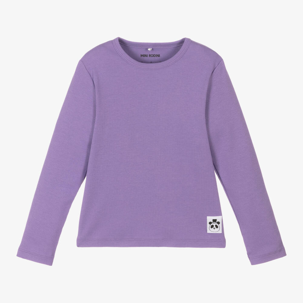 Mini Rodini-Girls Lavender Ribbed Cotton Long Sleeve | Childrensalon Outlet