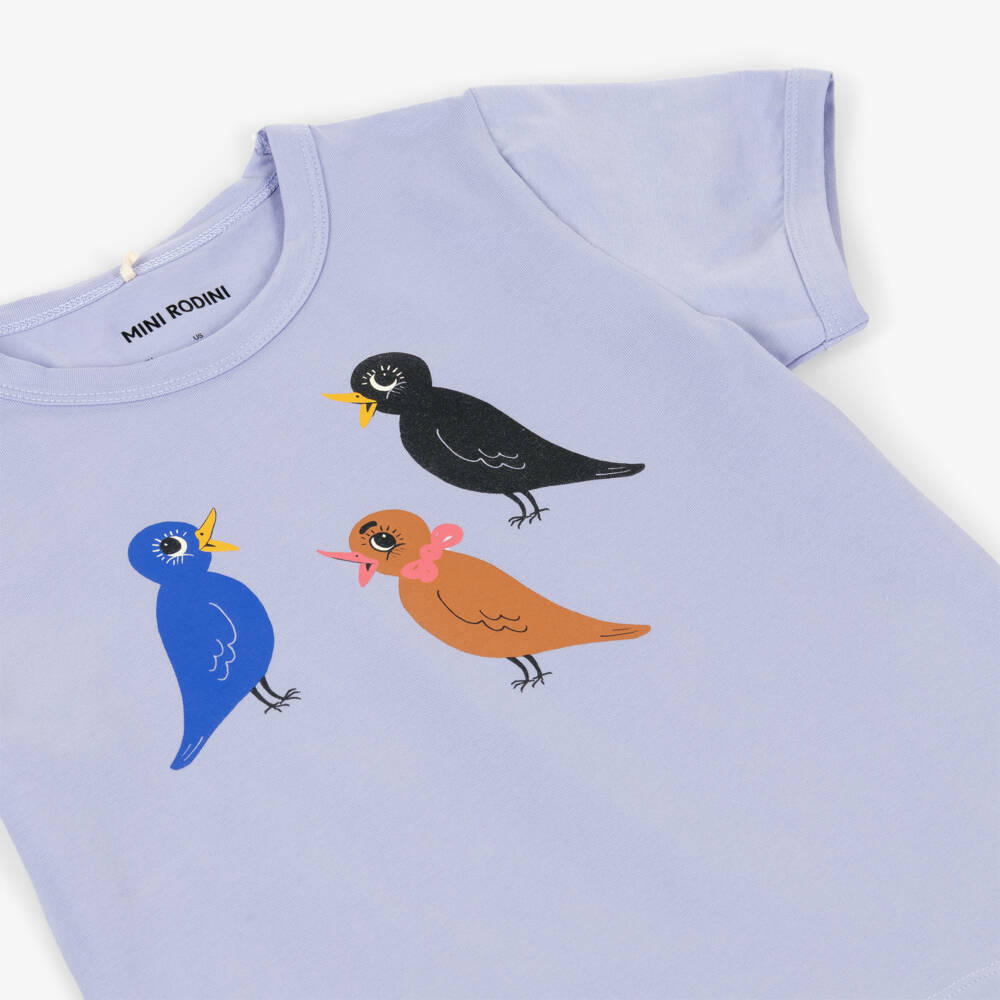 Mini Rodini-Girls Lilac Bird Print Tee | Childrensalon Outlet