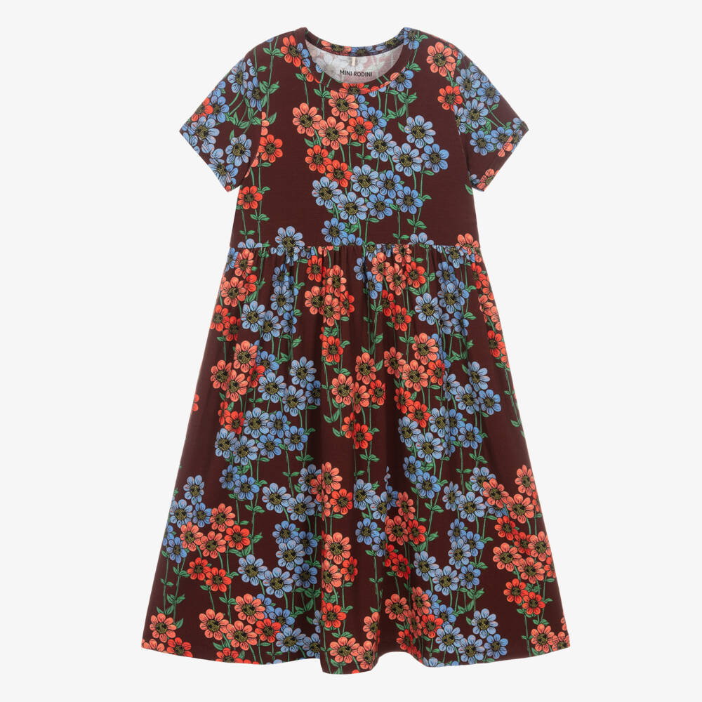 Mini Rodini-Girls Maroon Daisy Patterned Dress | Childrensalon Outlet